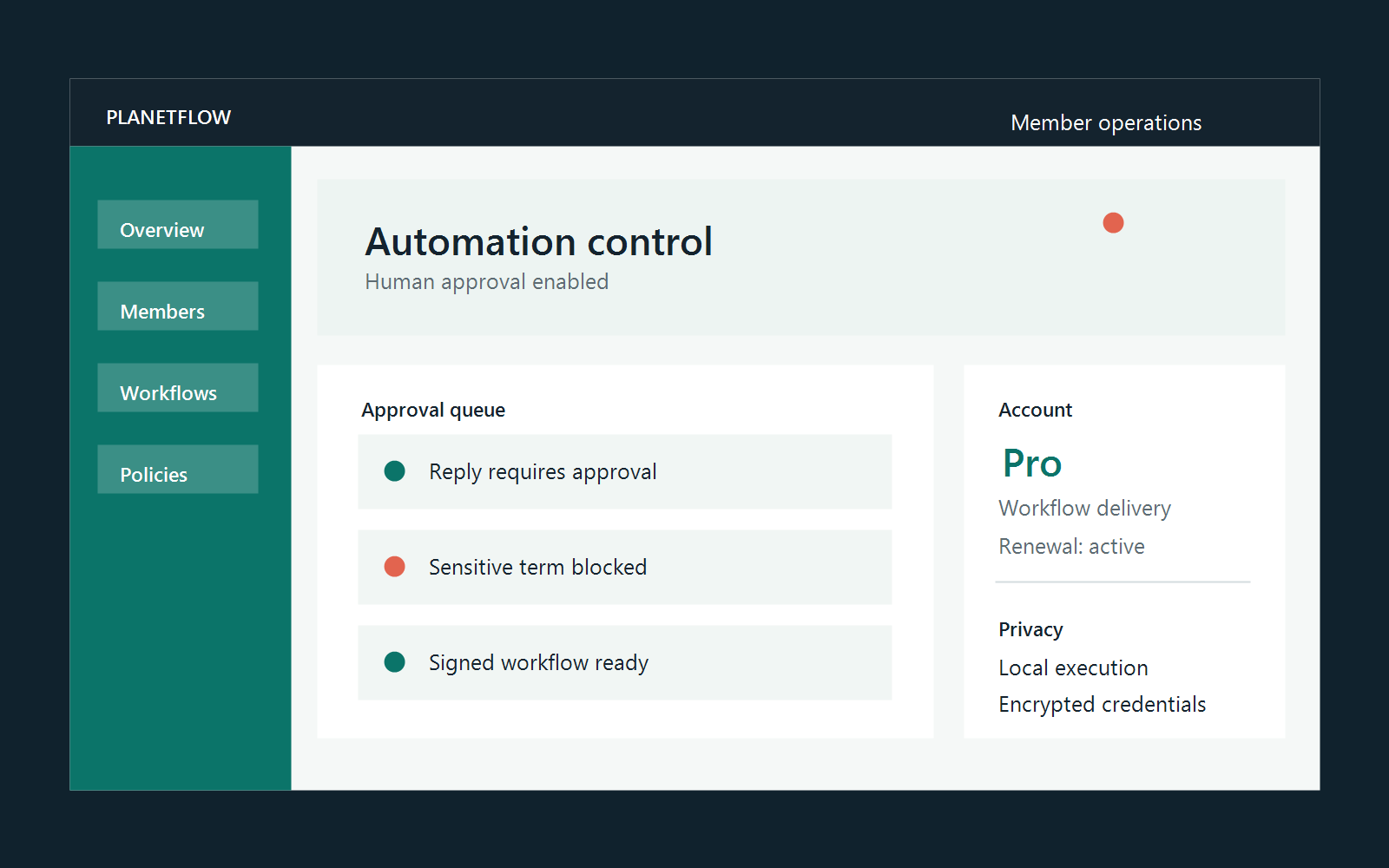 PlanetFlow desktop operations dashboard